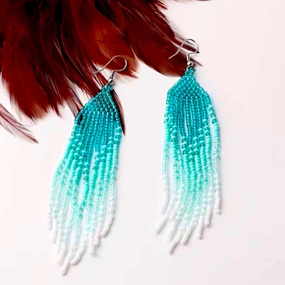 Bohemian Style Tassel Handwoven Glass Beas Earrings.